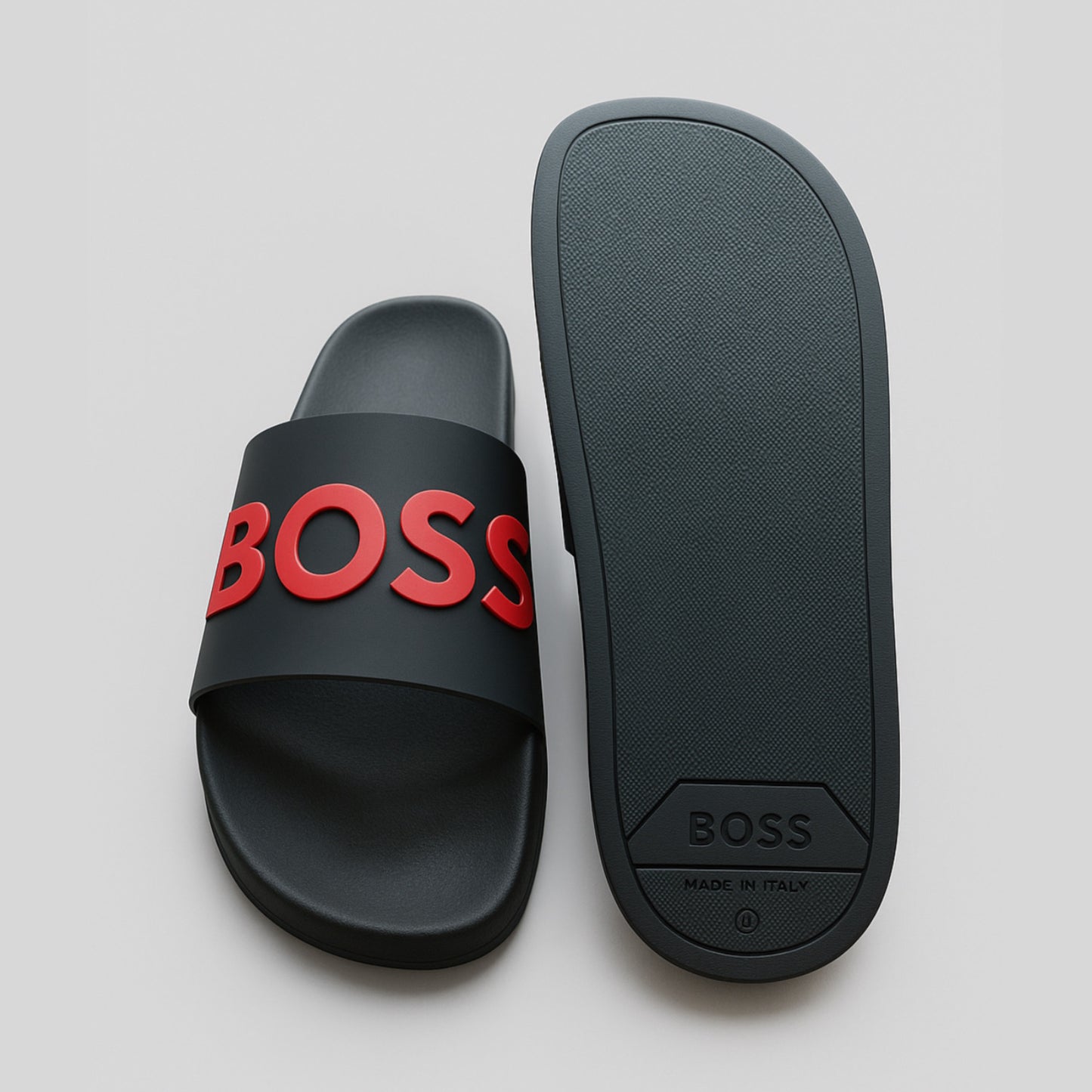 SANDALIA BOSS NEGRA CON ROJO